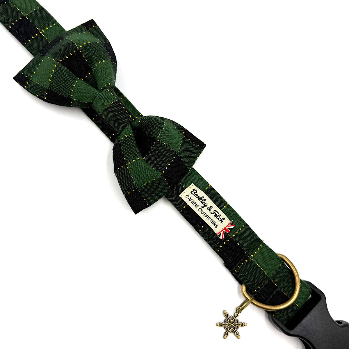 Green and Gold Gingham Check Christmas Dog Bowtie