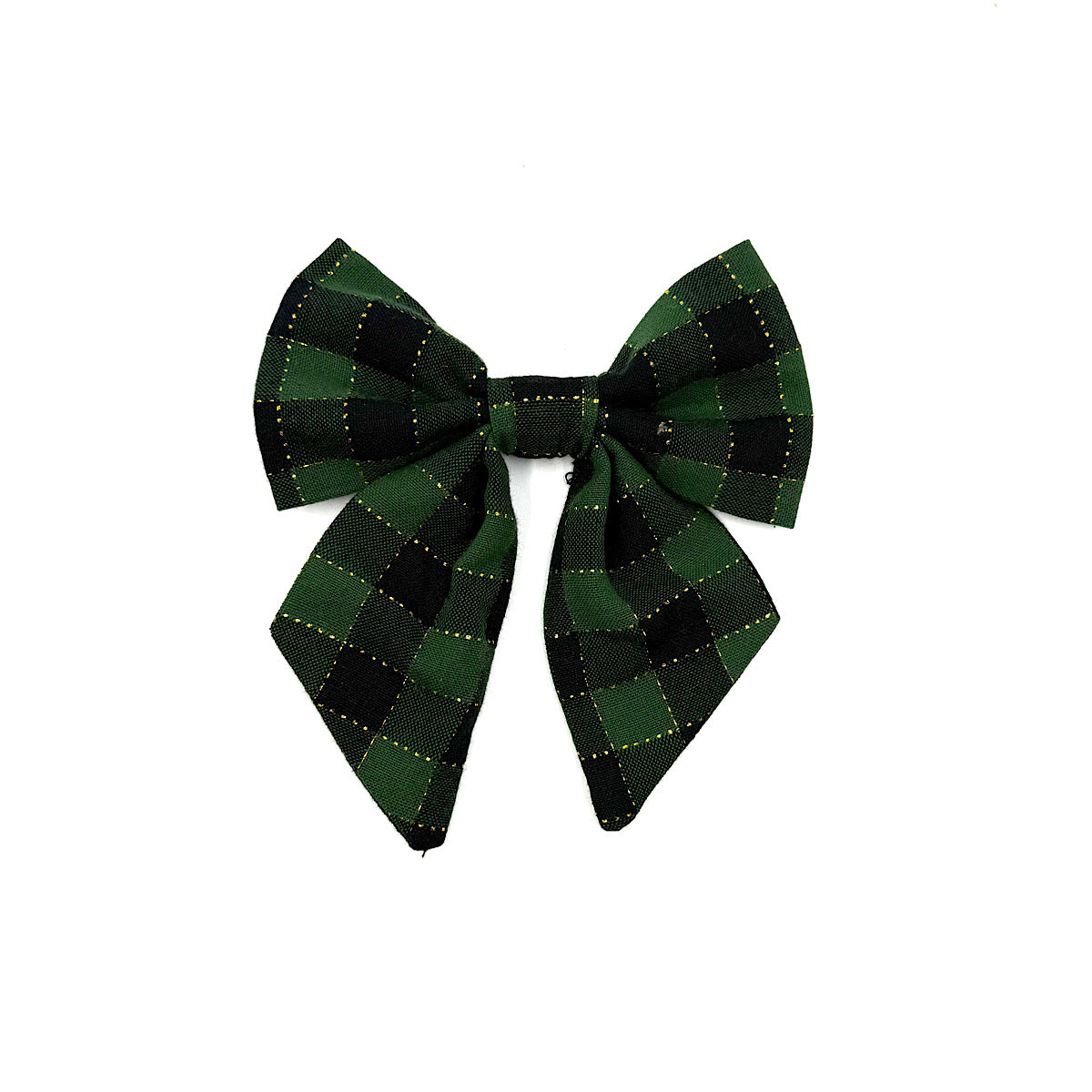 Green and Gold Gingham Check Christmas Dog Sailor Bow