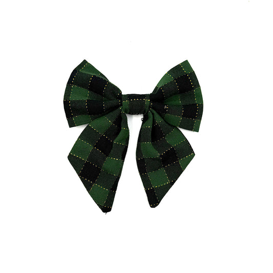 Green and Gold Gingham Check Christmas Dog Sailor Bow