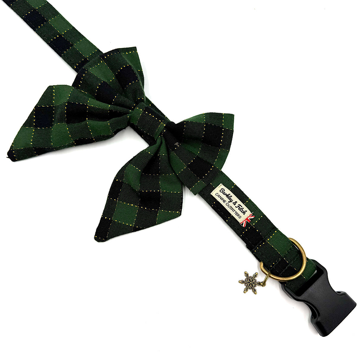 Green and Gold Gingham Check Christmas Dog Sailor Bow