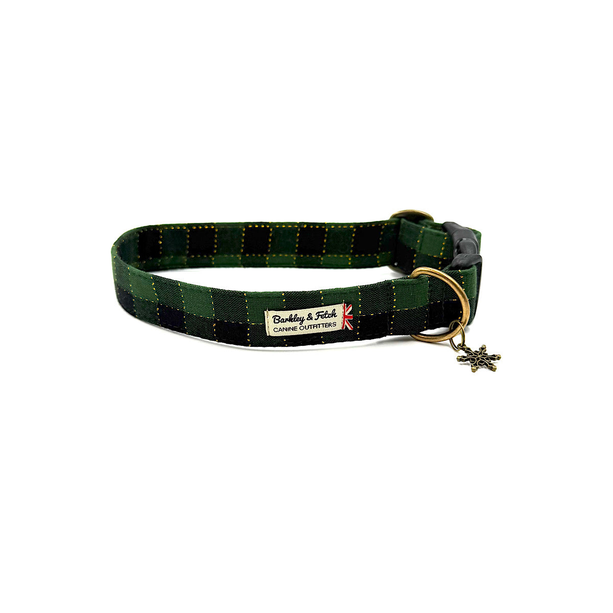 Green and Gold Gingham Check Christmas Dog Collar