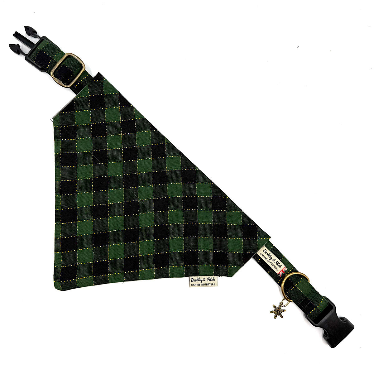 Green and Gold Gingham Check Christmas Dog Bandana