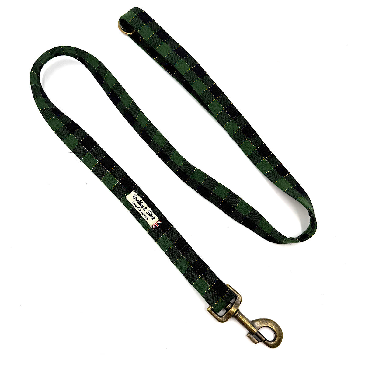 Green and Gold Gingham Check Christmas Dog Lead