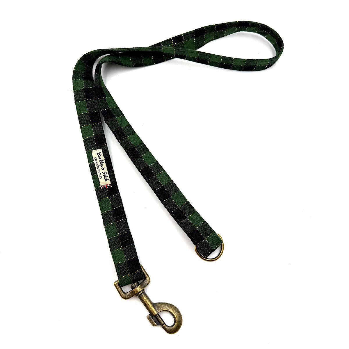 Green and Gold Gingham Check Christmas Dog Lead