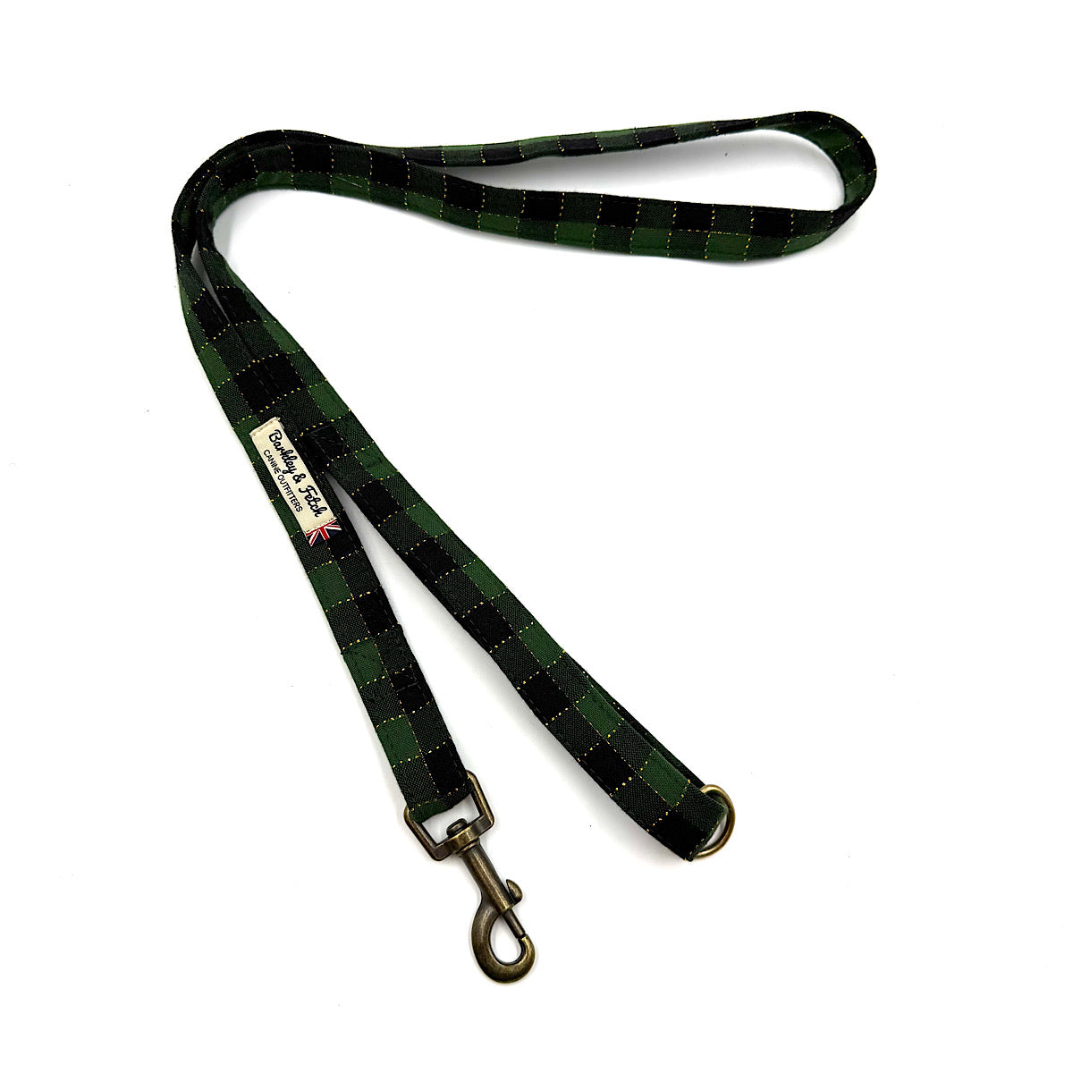 Green and Gold Gingham Check Christmas Dog Lead