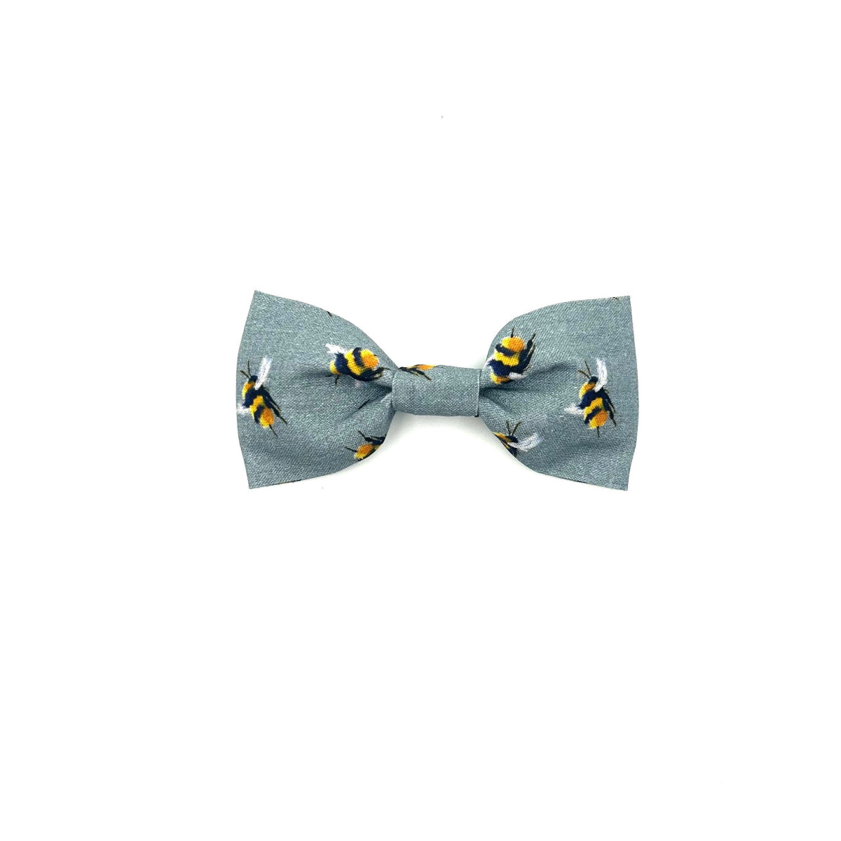 Gray bow tie with bee pattern on a white background