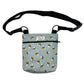 Small pouch with bee pattern and black strap on a white background handmade by barkley and fetch uk