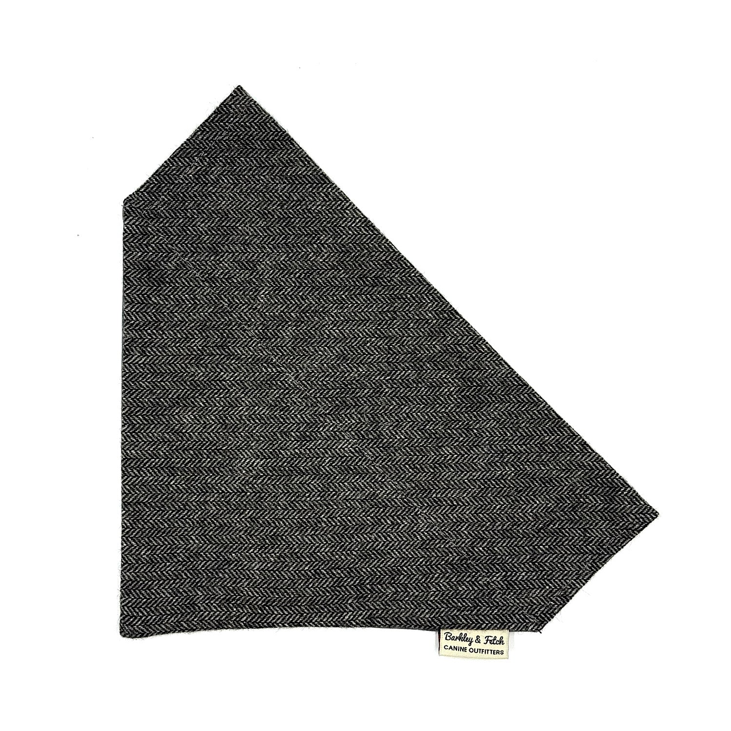 Dark gray herringbone patterned fabric on a white background