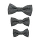 Three black herringbone patterned bow ties on a white background