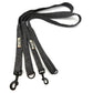Black dog leash with metal clasp on a white background