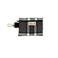 A gray and white tartan pattern poo bag holder with a keyring attachment, lying flat against a plain background.