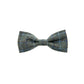A gray windowpane check dog bowtie with blue accents, positioned against a white background handmade in the UK by Barkley and Fetch