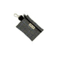Gray plaid fabric pouch with a keychain clip on a white background
