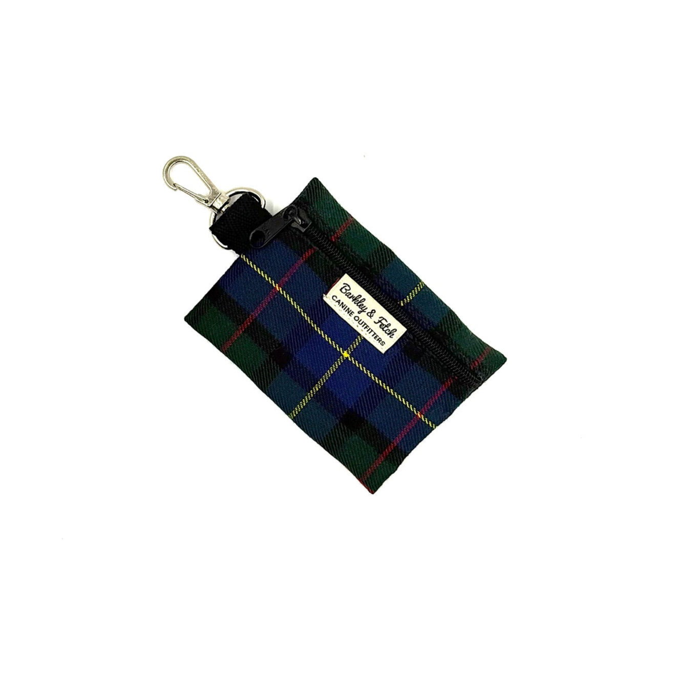 Plaid pouch with a key ring on a white background