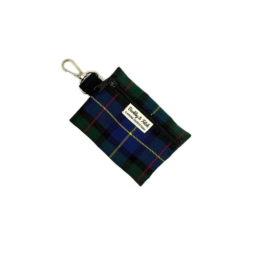 Plaid pouch with a key ring on a white background