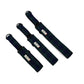 Three black plaid dog collars with visible brand labels on a white background