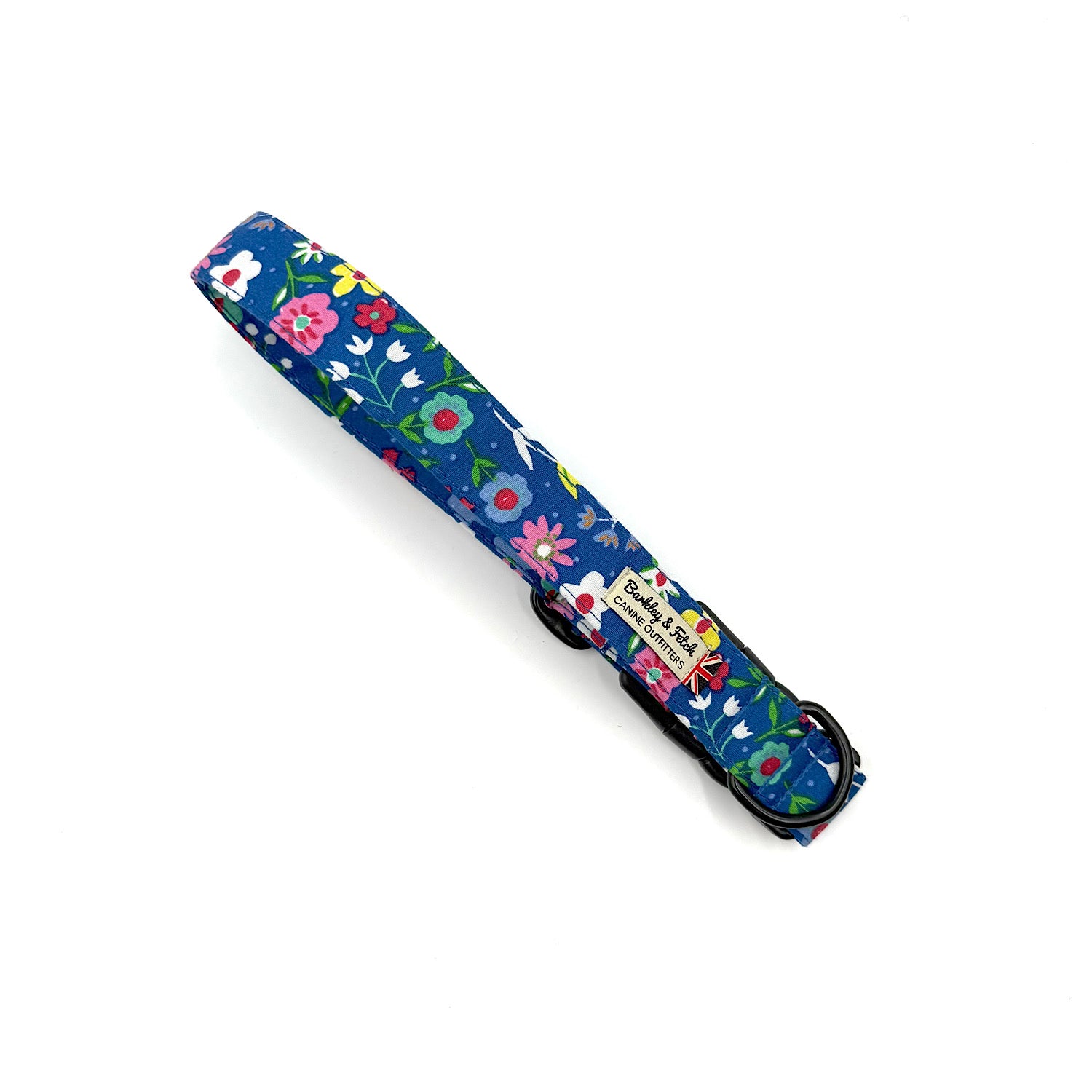 Floral-patterned dog collar on a white background
