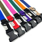 handmade colour block dog collars in a row