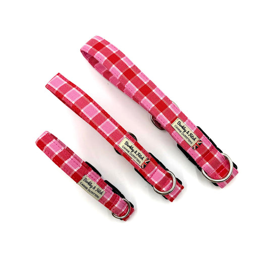 Pink Red Tartan Dog Collar