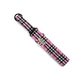Pink and black checkered dog collar on a white background