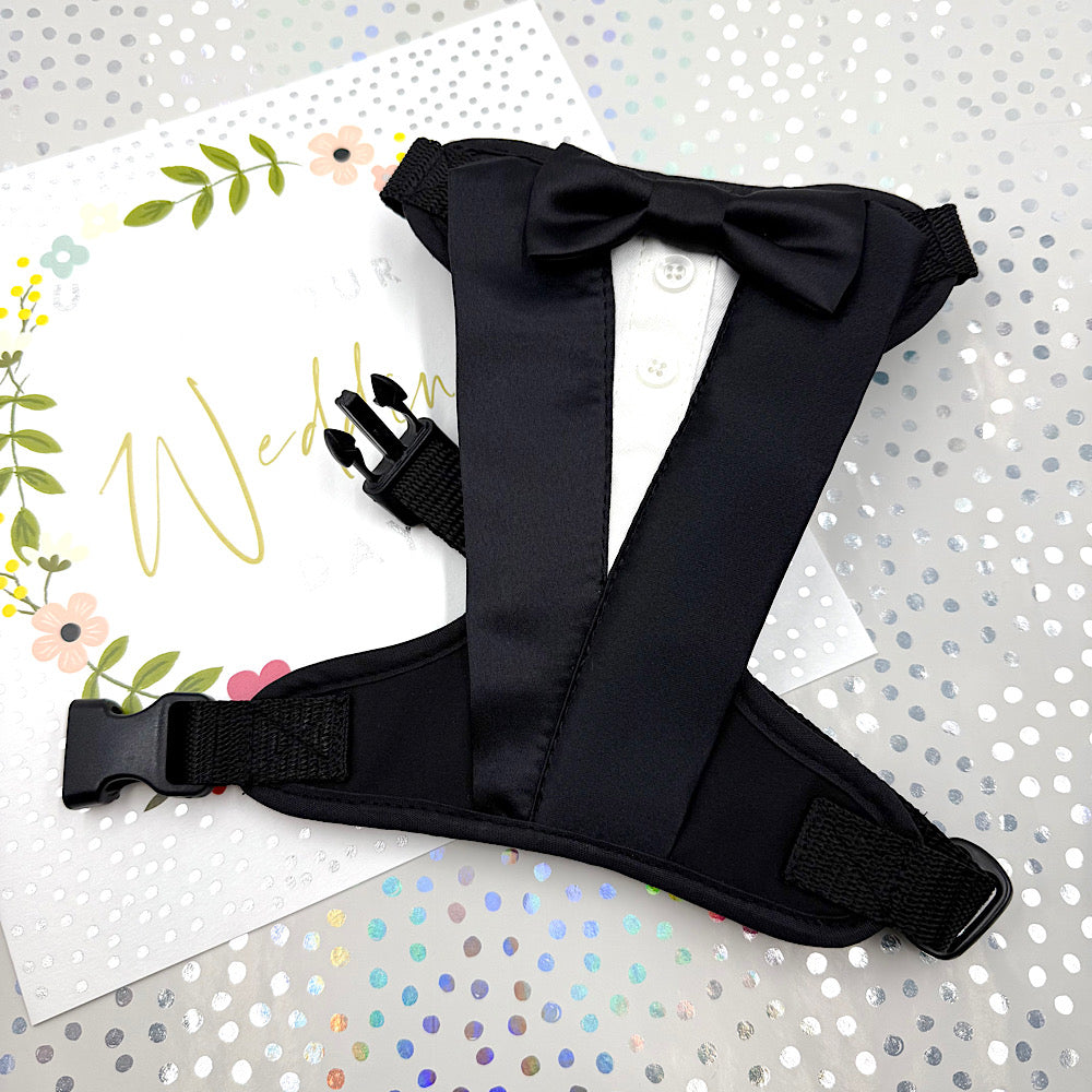 Black Satin Tuxedo Wedding Dog Harness
