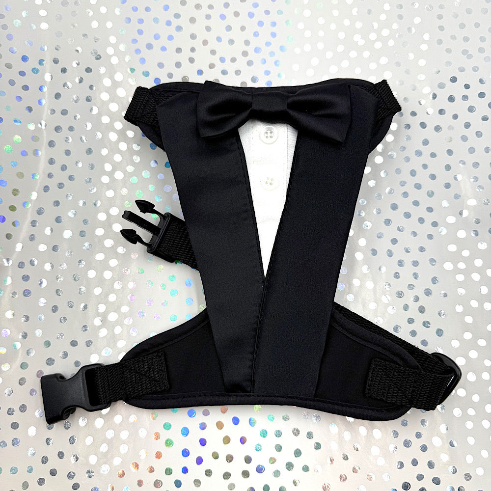 Black Satin Tuxedo Wedding Dog Harness