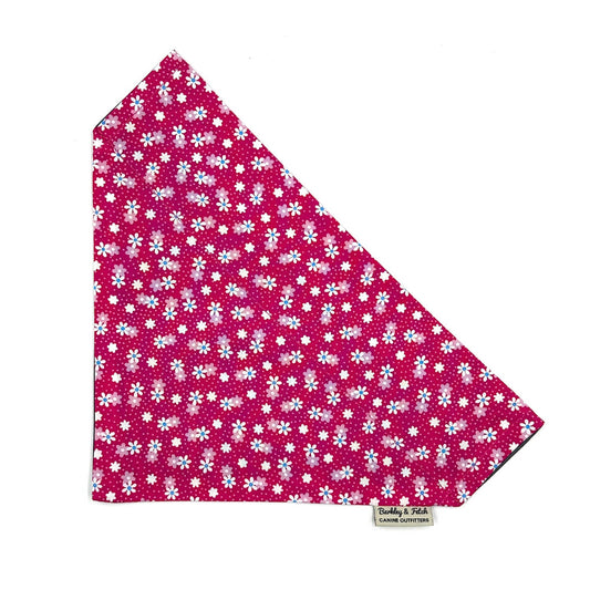 Floral patterned bandana on a white background handmade in the UK by Barkley and Fetch