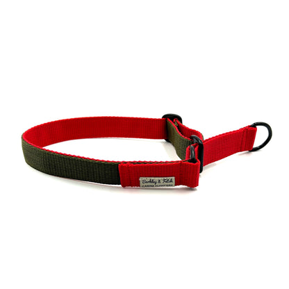 colourful webbing dog slip collar or martingale on a white background handmade by Barkley and Fetch in the UK