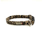 Leopard print dog collar with a brand label on a white background