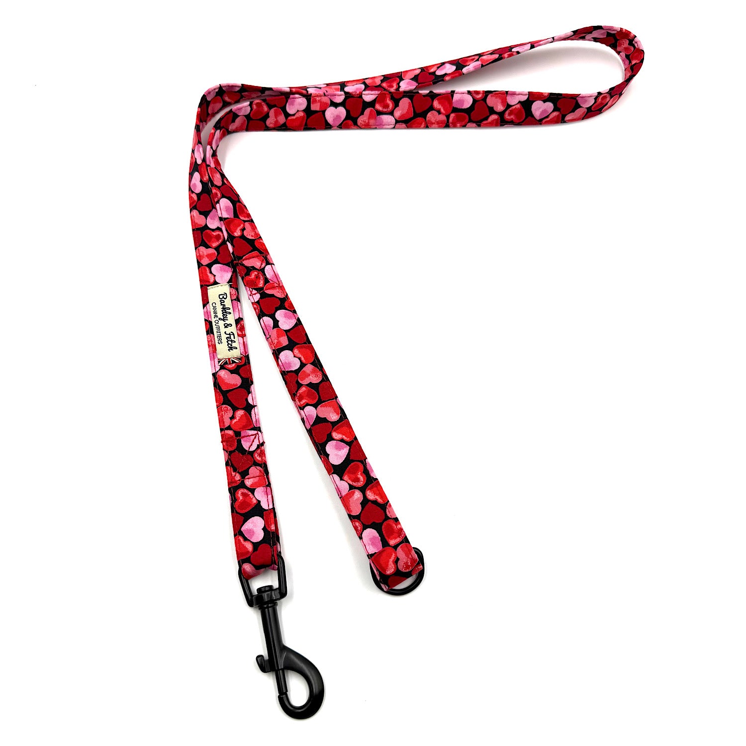 Dog leash with heart pattern on a white background