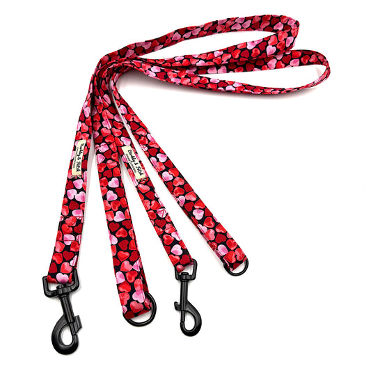 Dog leash with heart pattern on a white background