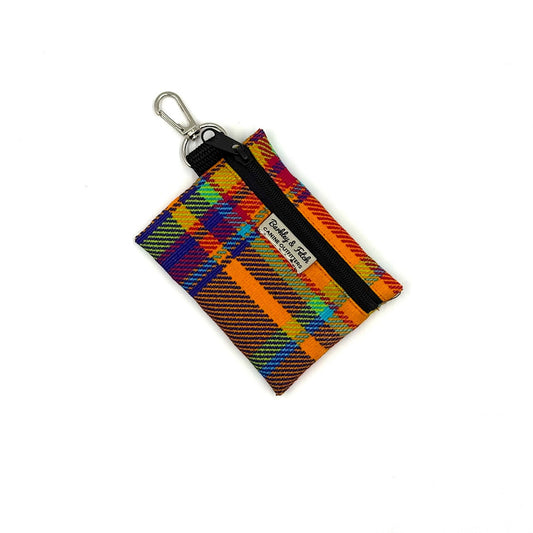 Plaid pouch with a keychain on a white background by Barkley and Fetch handmade in Great Britain