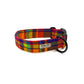 Colorful plaid dog collar on a white background handmade by Barkley and Fetch UK