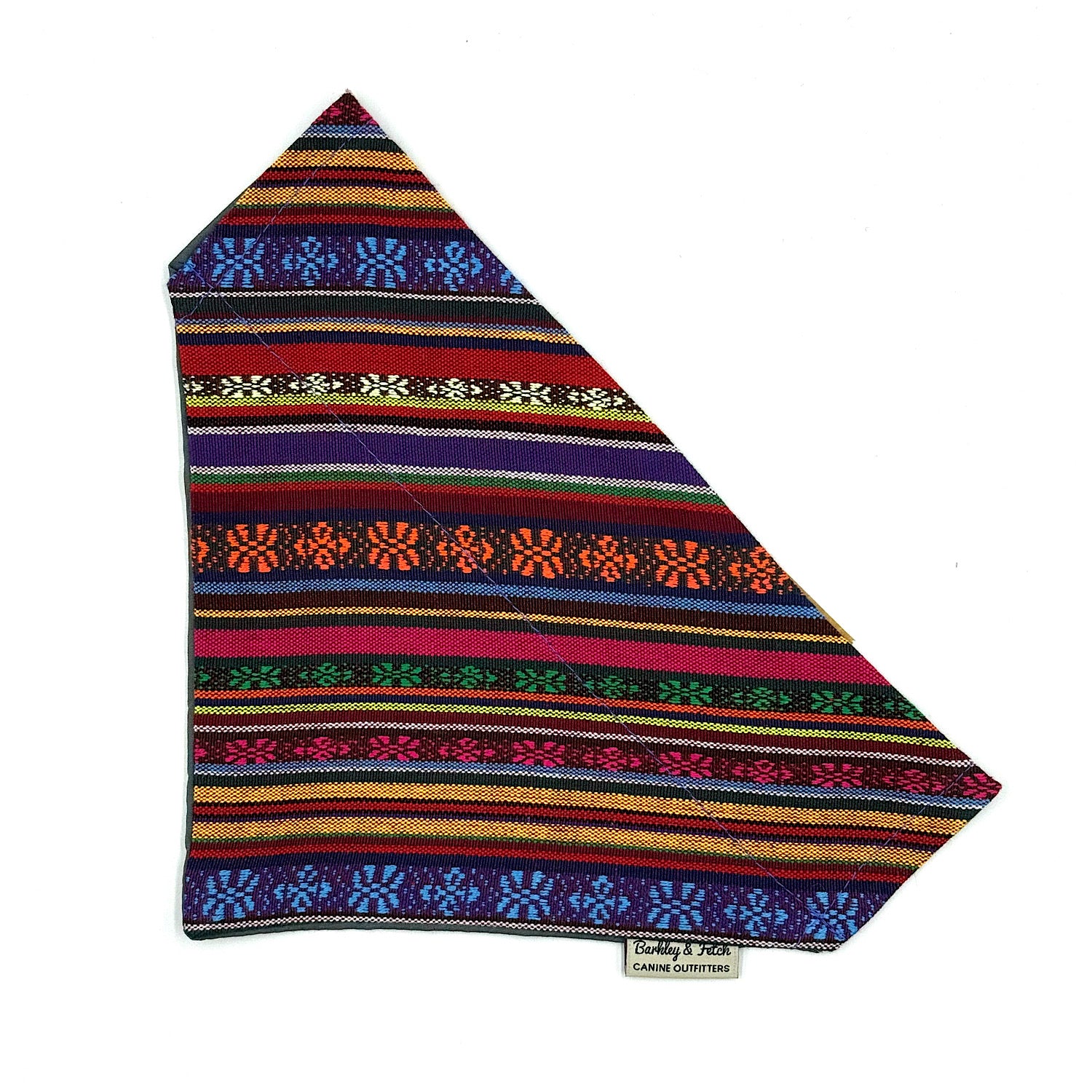 Colorful striped fabric with patterns on a white background