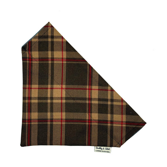 Plaid patterned dog bandana on a white background HANDMADE IN UK BY BARKLEY AND FETCH
