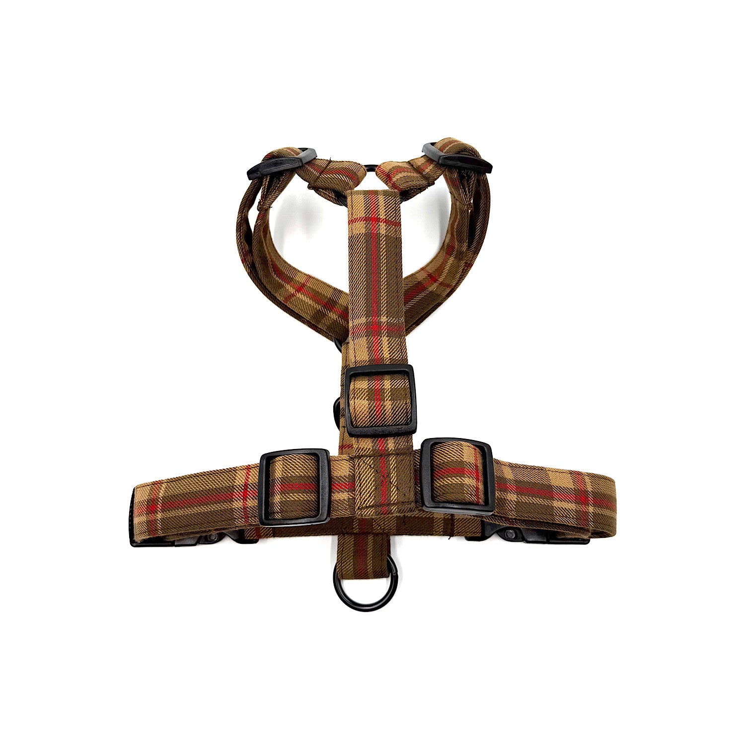 Plaid patterned dog harness on a white background HANDMADE IN UK BY BARKLEY AND FETCH