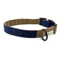 handmade navy and beige colour block dog collar on a white background