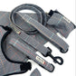 Dog leash and harness set with gingham pattern on a white background