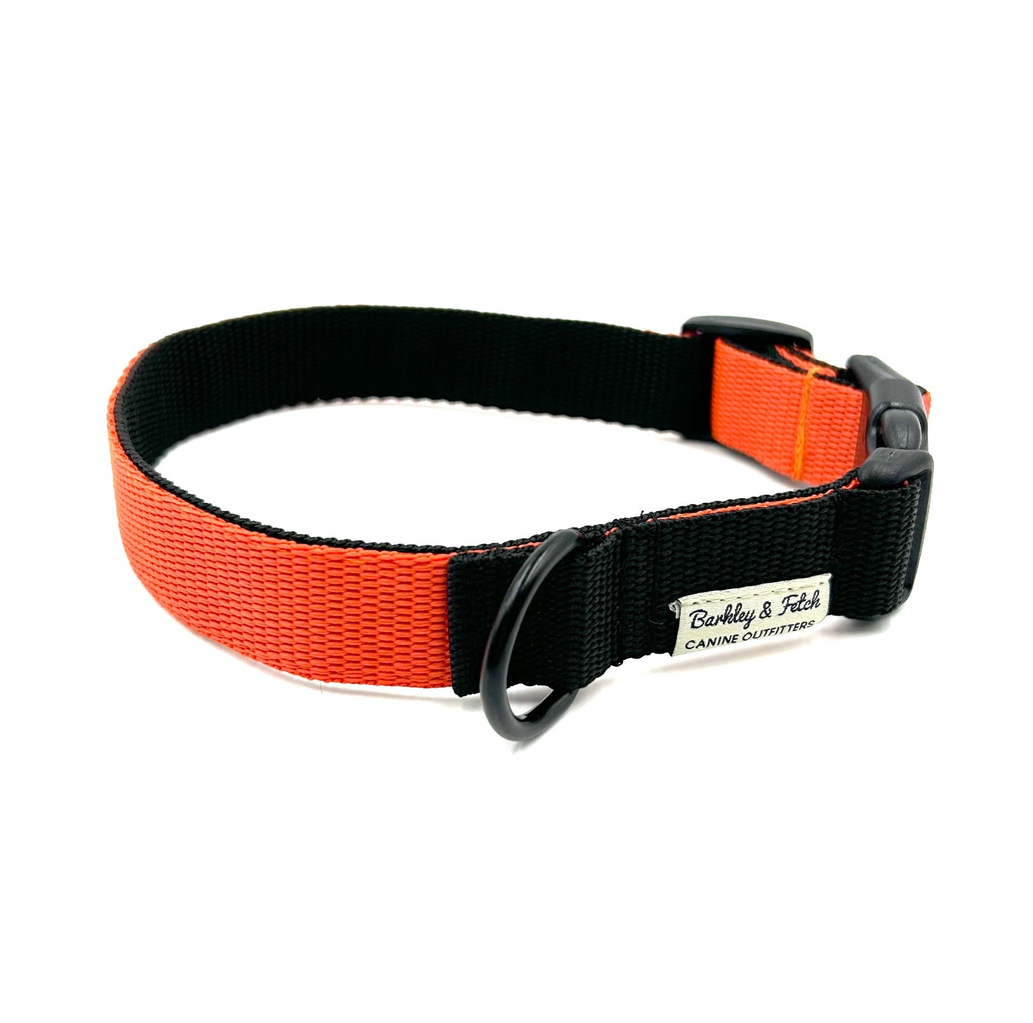orange and black colour block dog collar on a white background