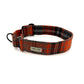 Plaid dog collar with a visible brand label on a white background