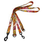 Colorful floral-patterned dog leash on a white background