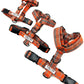 Set of orange and gray plaid dog harnesses on a white background handmade by Barkley and fetch uk