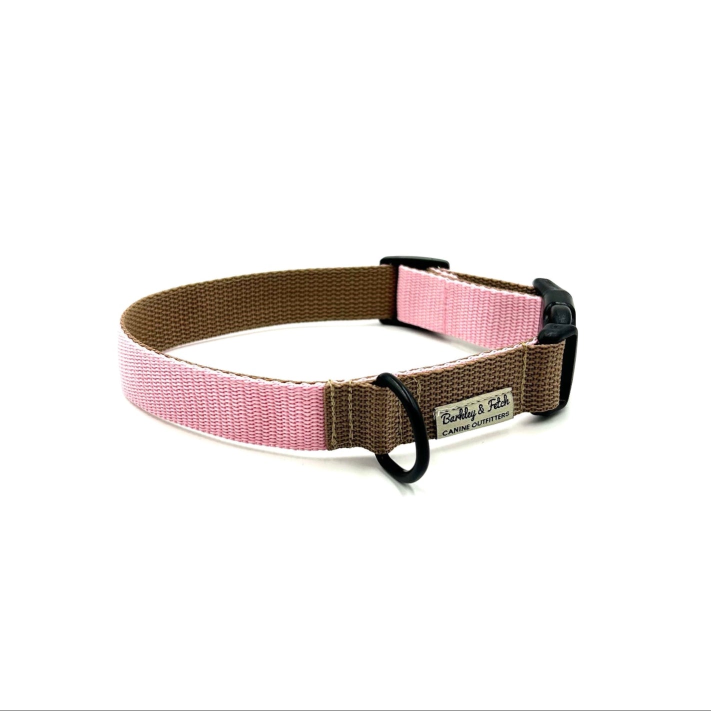 handmade pale pink and beige colour block dog collar on a white background