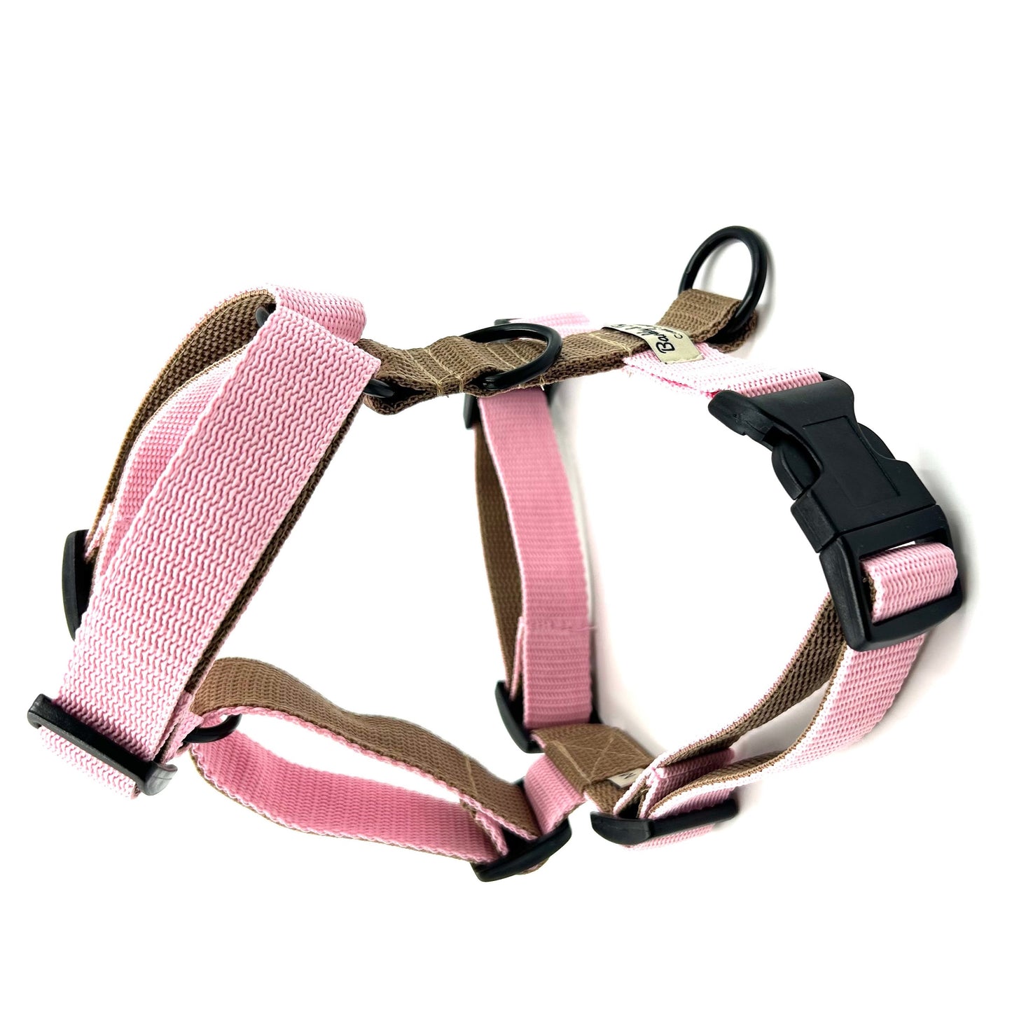 pale pink and beige dog harness side view on a white background handmade by barkley and fetch uk
