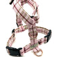 Pink plaid dog harness on a white background handmade by barkley and fetch uk