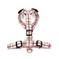 Pink plaid dog harness on a white background handmade by barkley and fetch uk