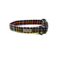 Plaid dog collar with a visible brand label on a white background