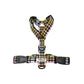 Rainbow Plaid dog harness on a white background handmade in UK by Barkley And Fetch
