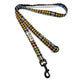 Colorful plaid dog leash with a black clip on a white background