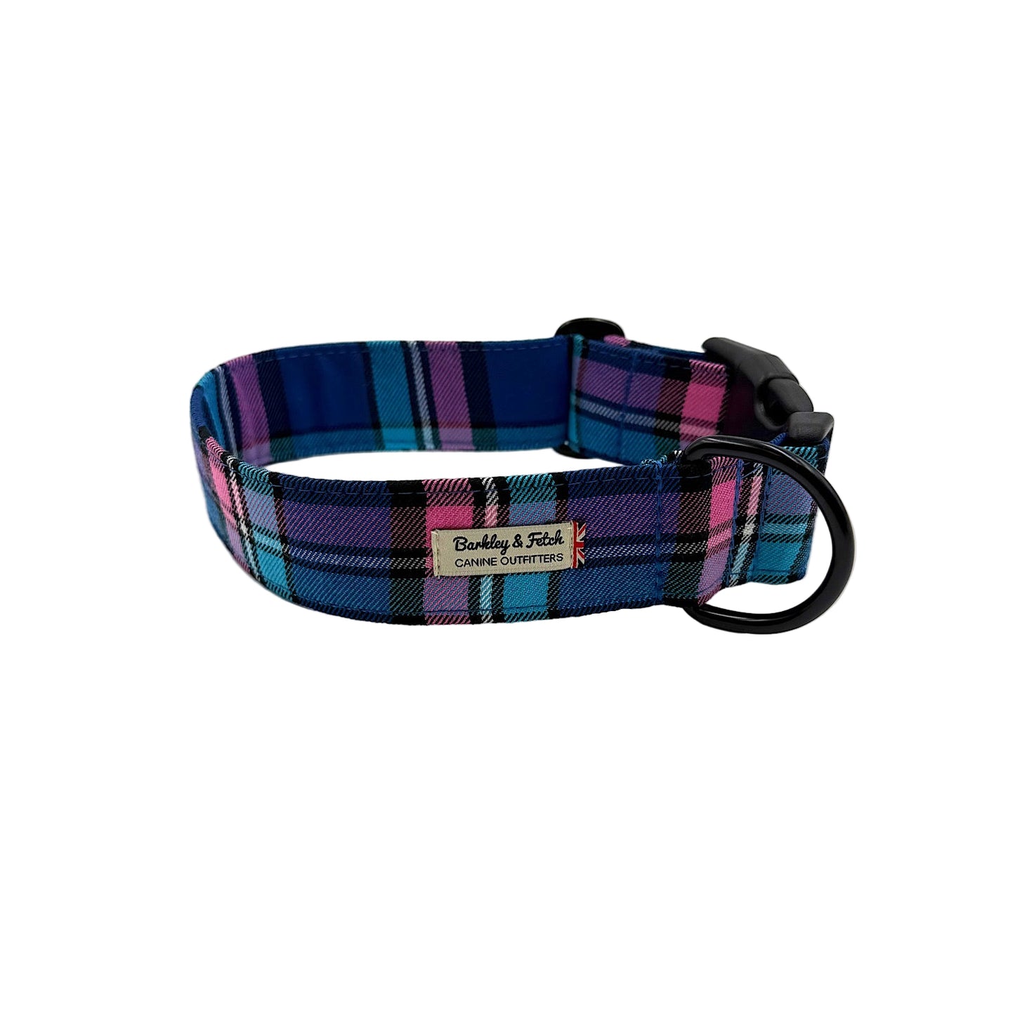 Pink/Blue Check Wide Dog Collar